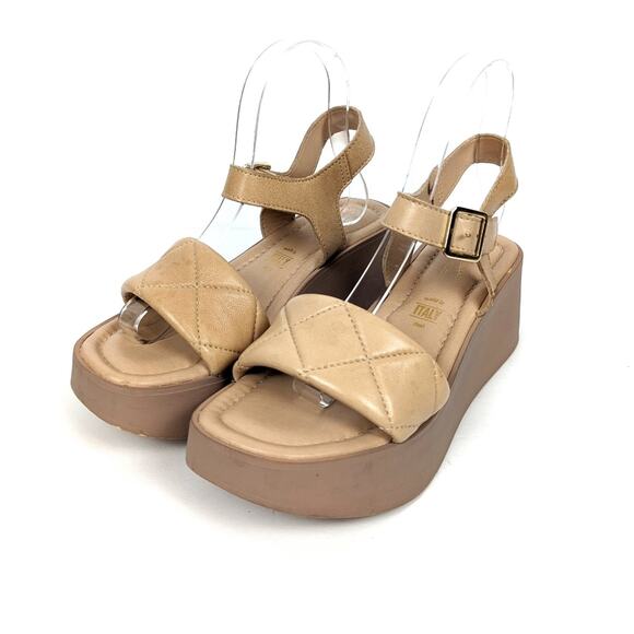 Seychelles Nude High Alert Leather Ankle Wedge Sandal Size 7.5 - Picture 1 of 9